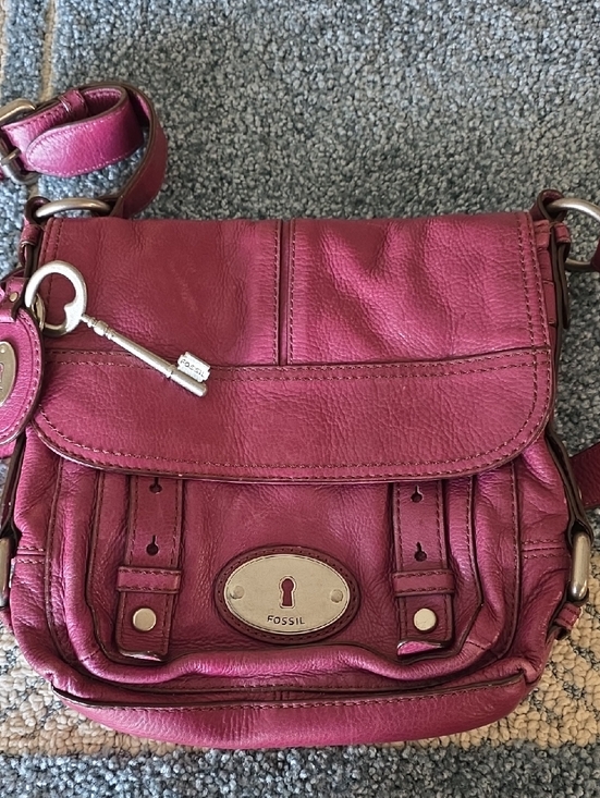 Fossil Handbags - Fossil Raspberry Leather Crossbody with Key Charm